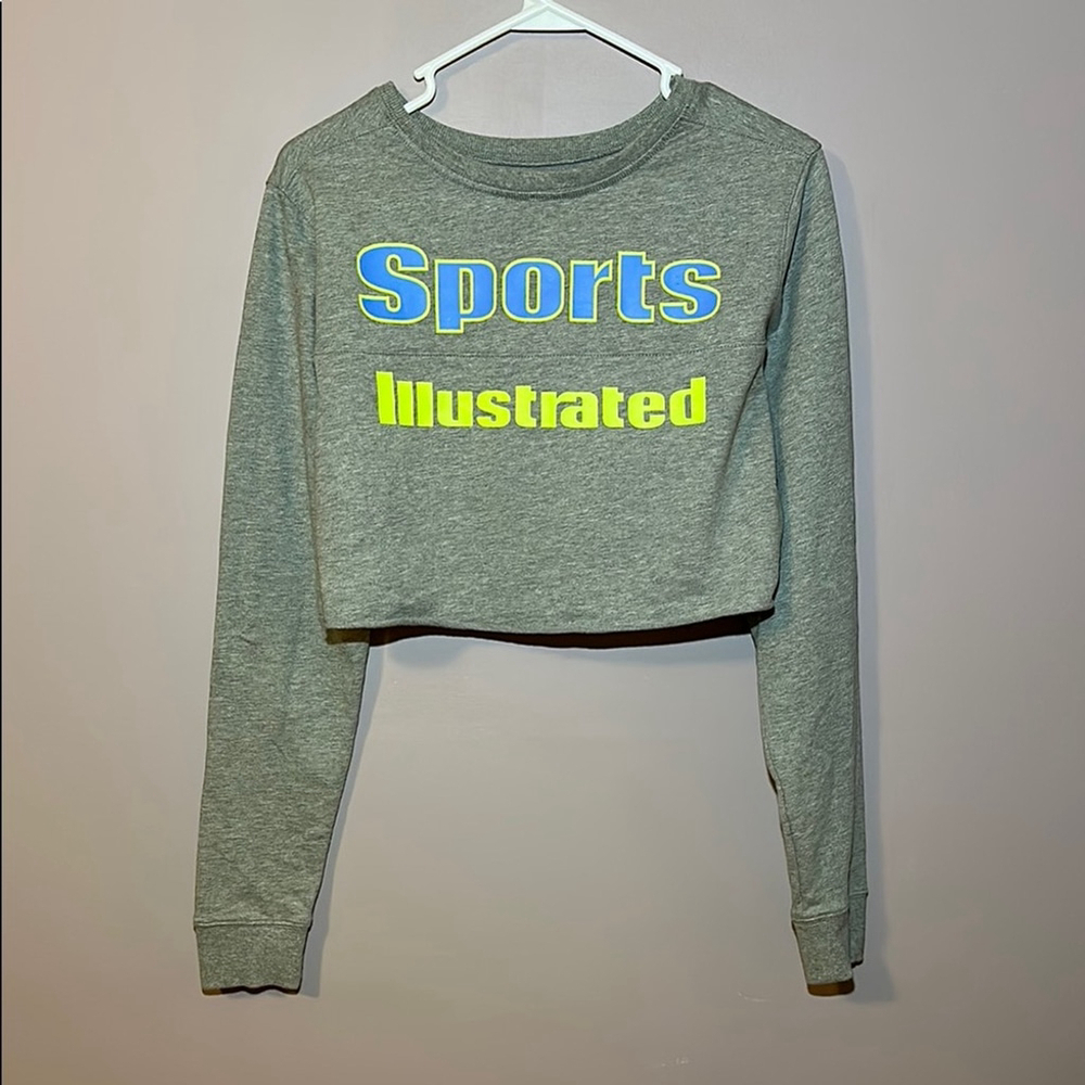 Sports Illustrated Cropped Sweatshirt Gray Logo Back Graphic M